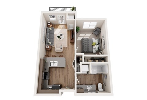 Floor plan for 1 bed, 1 bath, 592 sqft